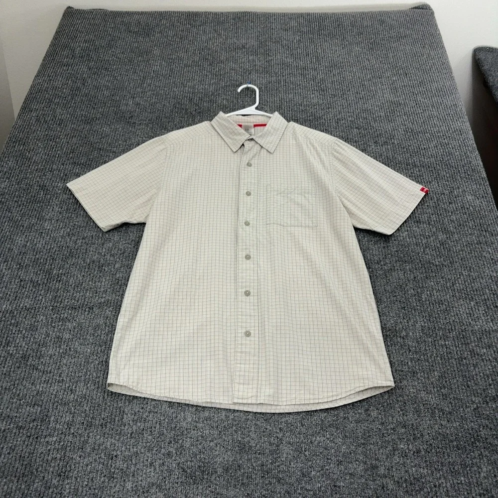 The North Face Shirt Mens M Beige Cotton Plaid Short Sleeve Button Up Gorpcore